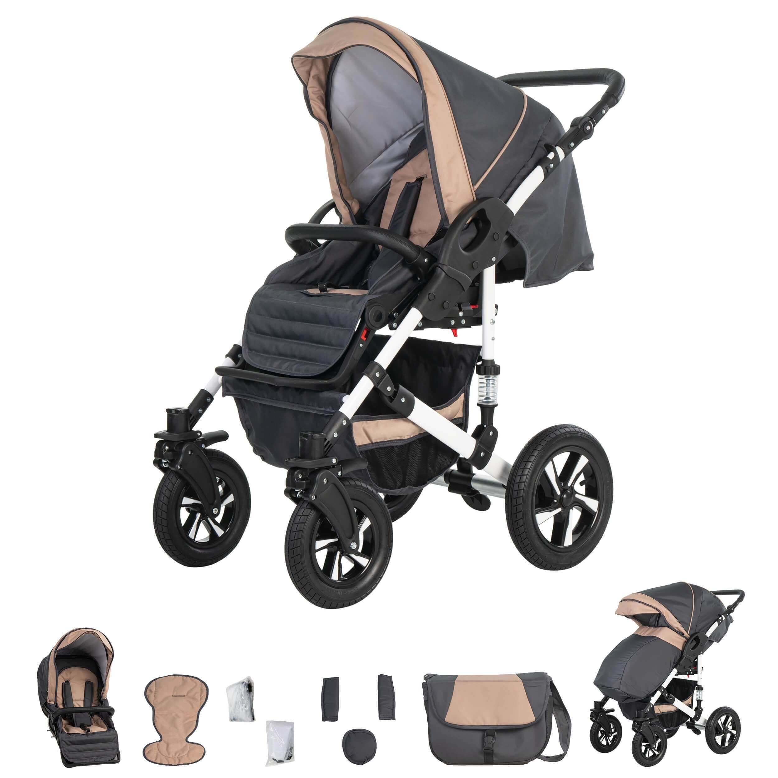 Friedrich Hugo baby's moving art Kombi-Kinderwagen Hamburg, 3 in 1, Hartgummireifen