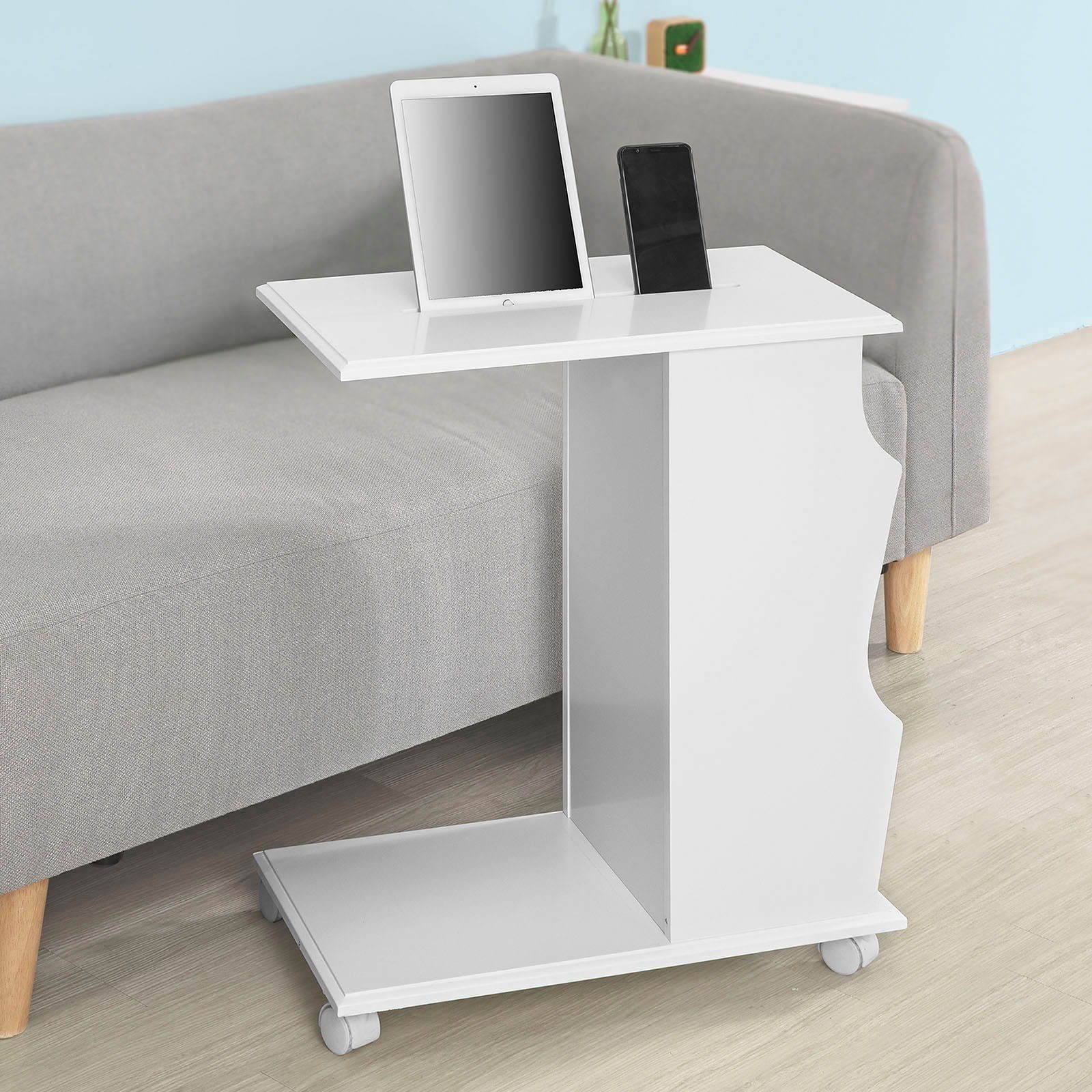 SoBuy Beistellwagen FBT67, Beistelltisch mit Schlitz für iPad Sofatisch Couchtisch