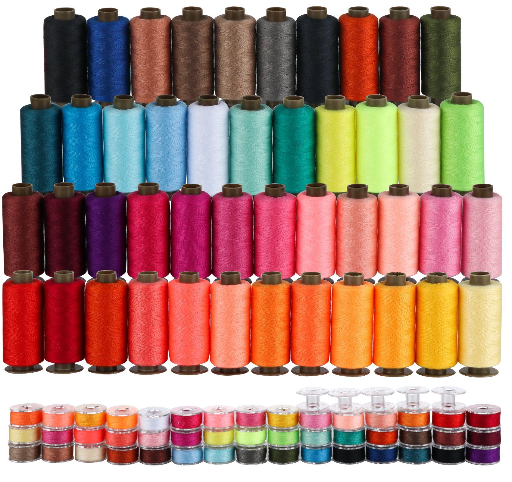 Homewit Nähgarn Sortiment Set Nähmaschinengarn Unterfadenspulen Garn Nähgarn, (Set, 45-St., 45 Nähgarn-Spule, 45 Vorgewickelte Spulen, 5 Leere Spulen), 400 Yard je 45 Farben Garnrollen