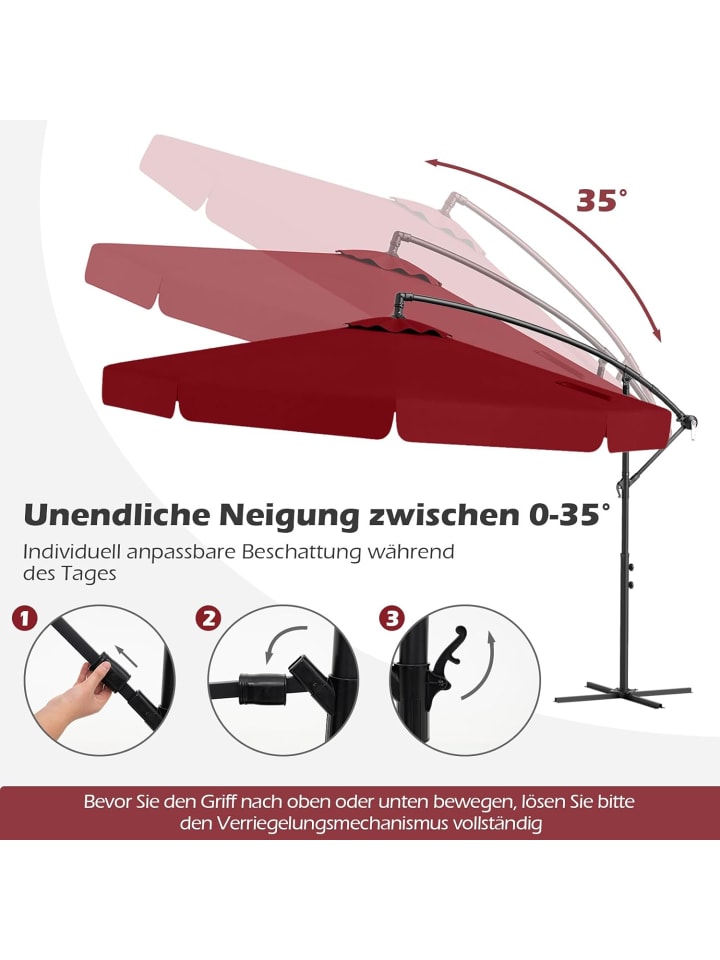 COSTWAY Sonnenschirm 300 cm, inkl. Schutzhülle in Rot günstig kaufen onesize