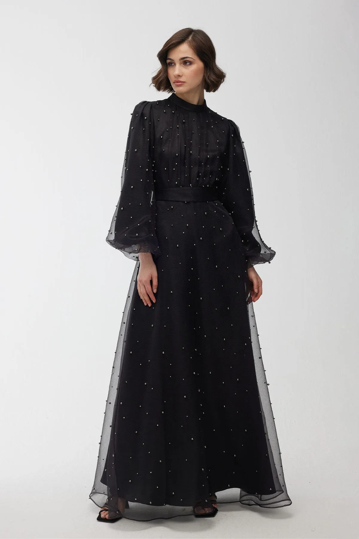 Manuka  Abendkleid mit Tüll und Perlendetails in Schwarz