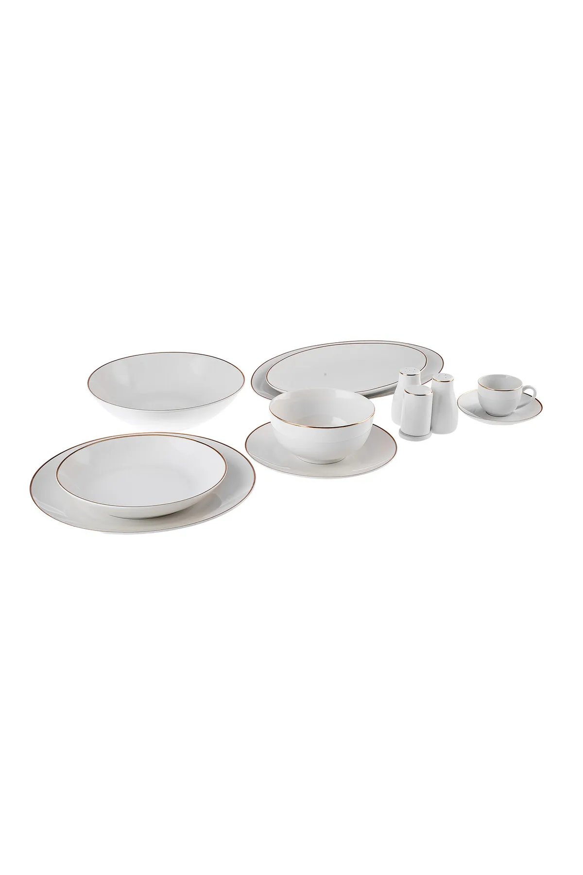 Karaca  Rowan Geschirr-Set Gold, 69-teilig für 12 Personen, New Generation Bone