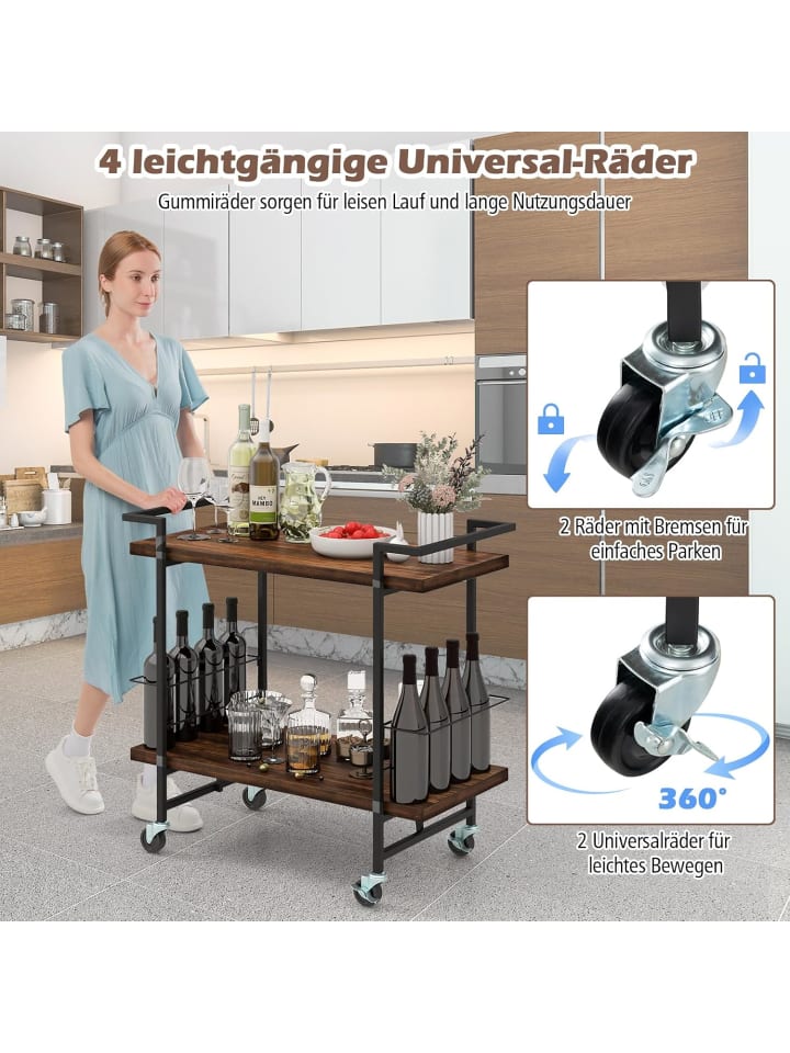 COSTWAY Servierwagen mit Rollen in Braun günstig kaufen onesize