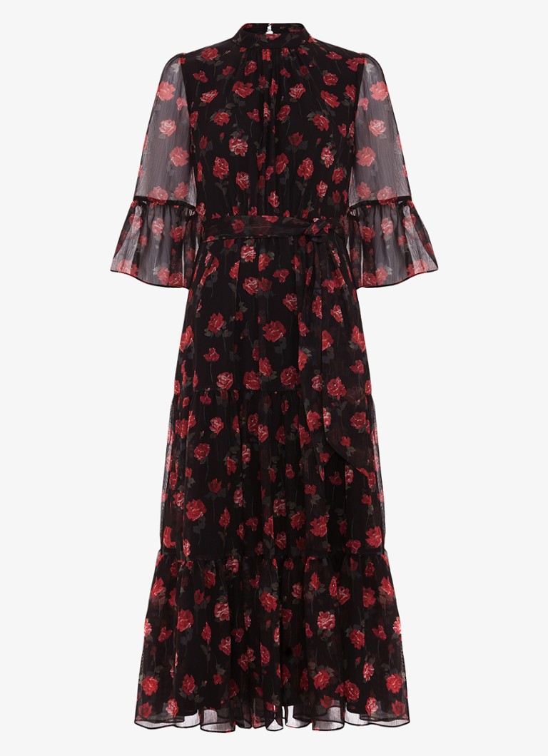 Vestido midi Phase Eight Lela con estampado floral y cinturón anudado.