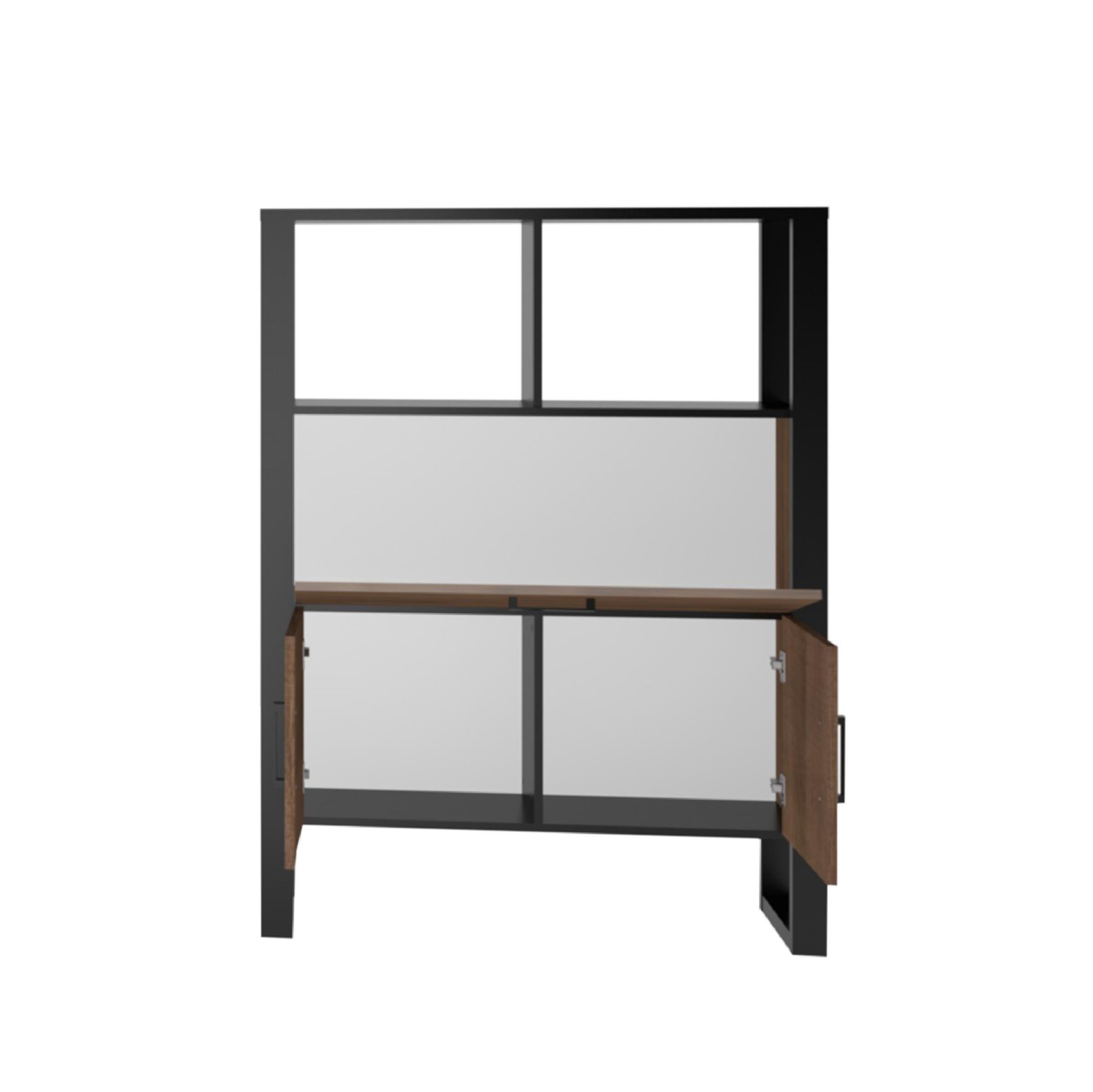 möbelando Barschrank Nordi Moderner Barschrank aus melaminharzbeschichteter Spanplatte, Front in Okapi-Nuss, Korpus in Schwarz/Okapi-Nuss, mit 3 Türen, 2 Einlegeböden und 2 offenen Fächern, Breite 100,3 cm, Höhe 133,4 cm, Tiefe 38,9 cm