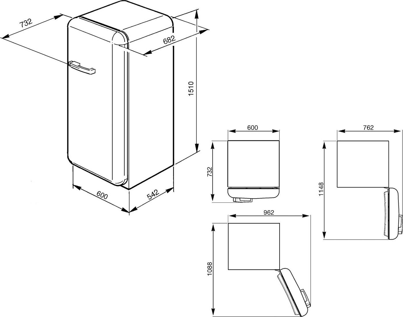 Smeg Kühlschrank FAB28LWH5, 150 cm hoch, 60 cm breit