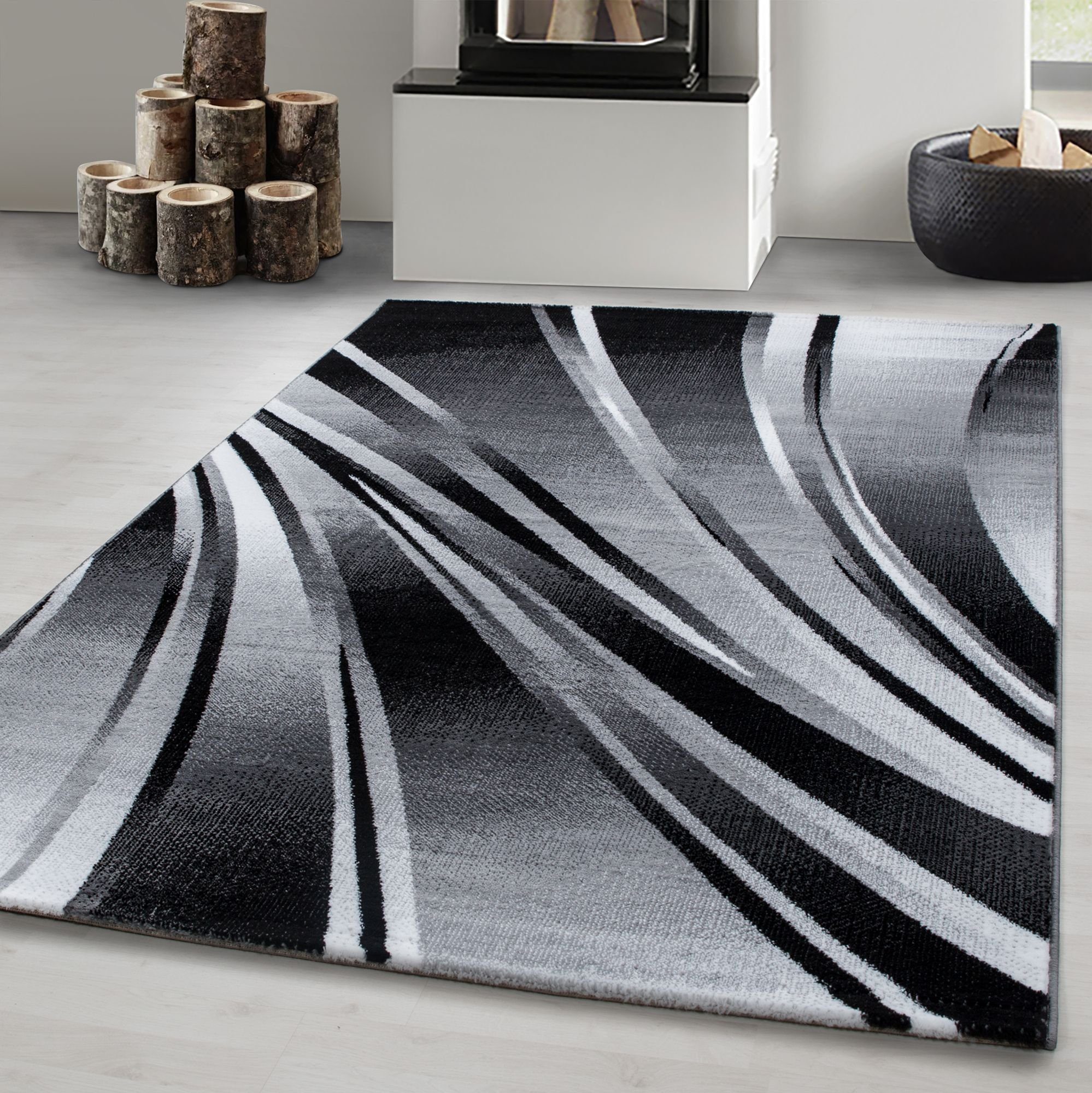 Designteppich Abstrakt Wellen Design, Carpetsale24, Läufer, Höhe: 12 mm, Kurzflor Teppich Wohnzimmer Abstrakt Wellen Design versch. größe
