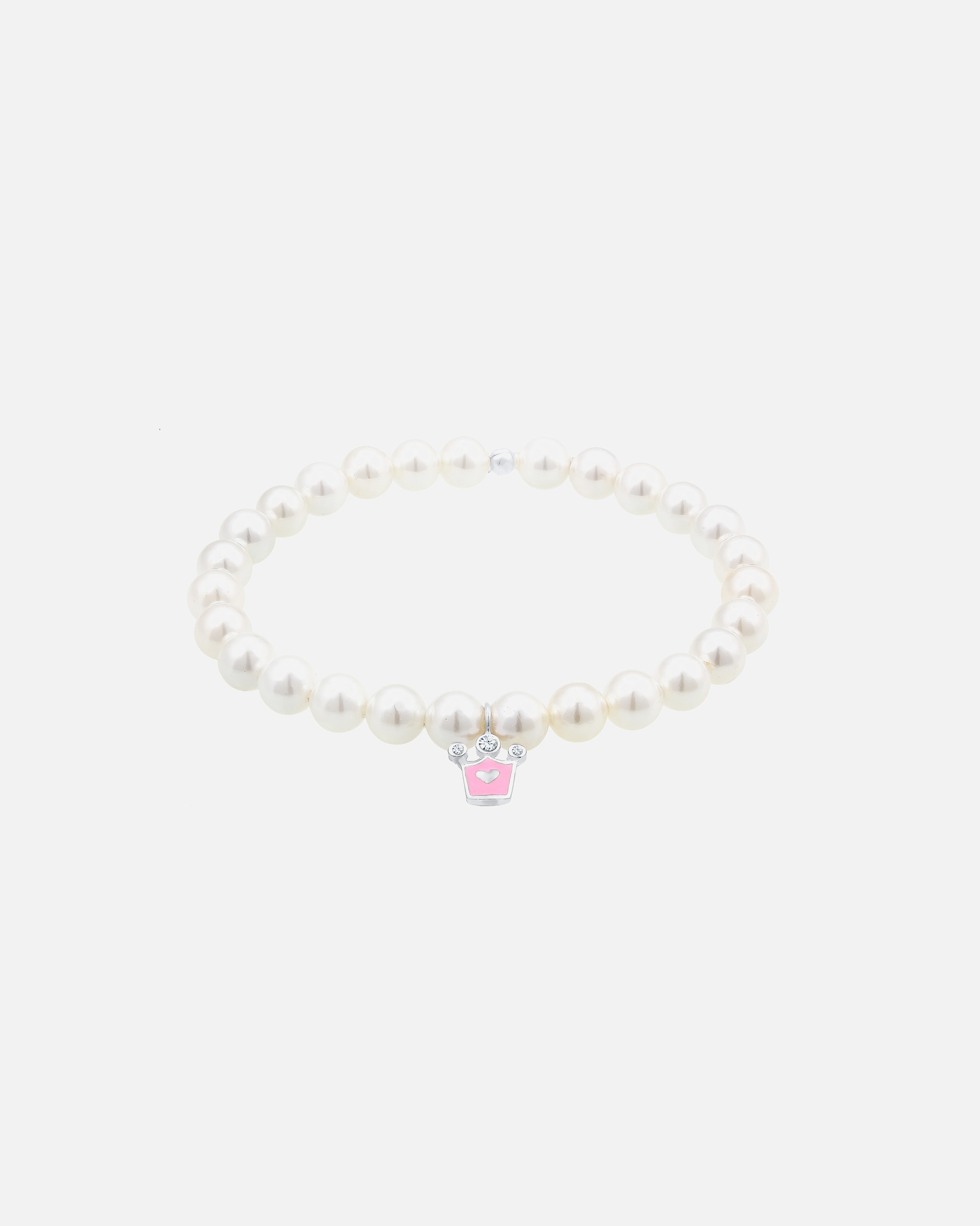 Zapestnica Elli Crown Enamel Pink Shell Beads Crystal za otroke (925/1000) srebrna