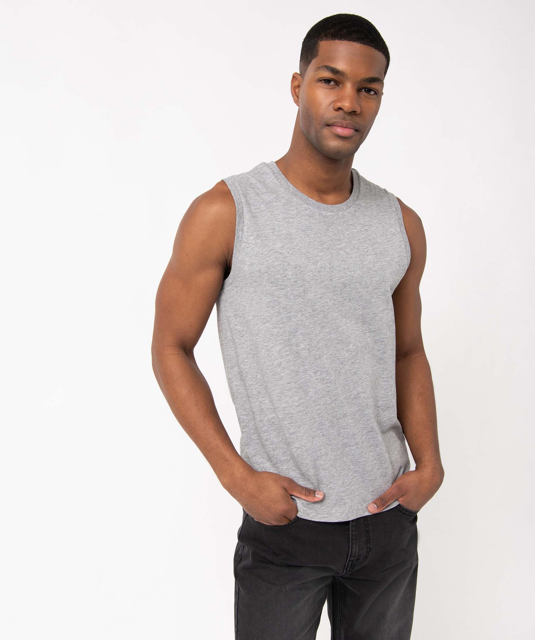 Débardeur homme à col rond gris | GEMO