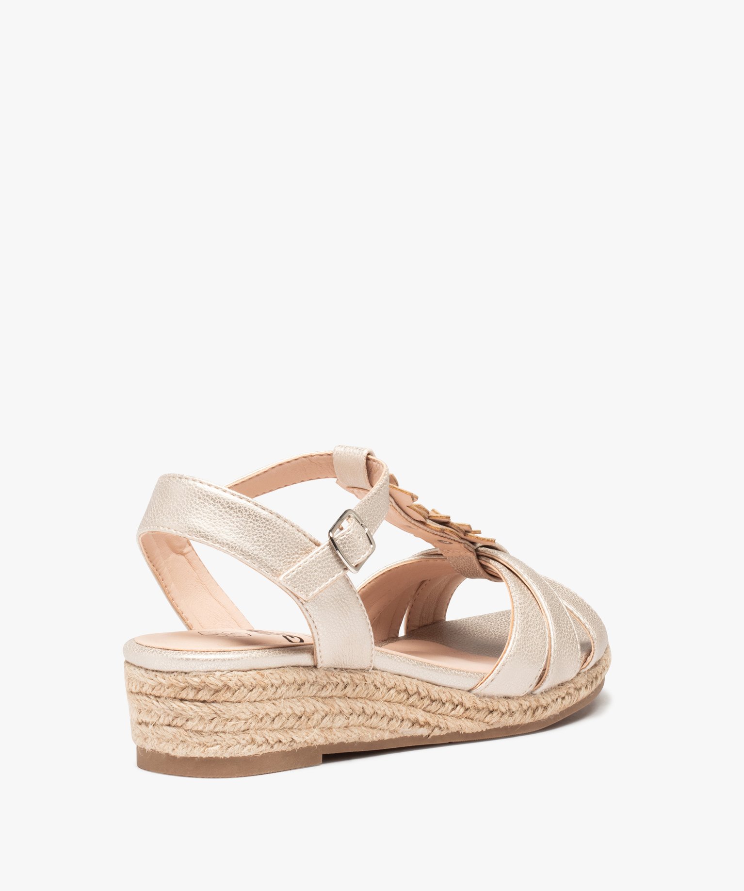 Sandales femme compensées ornées de fleurs en volume or | GEMO