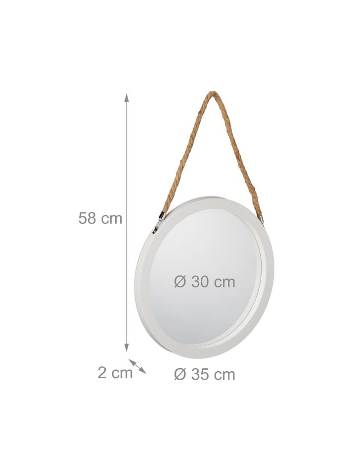 relaxdays Wandspiegel in Weiß/ Natur - Ø 35 cm günstig kaufen onesize