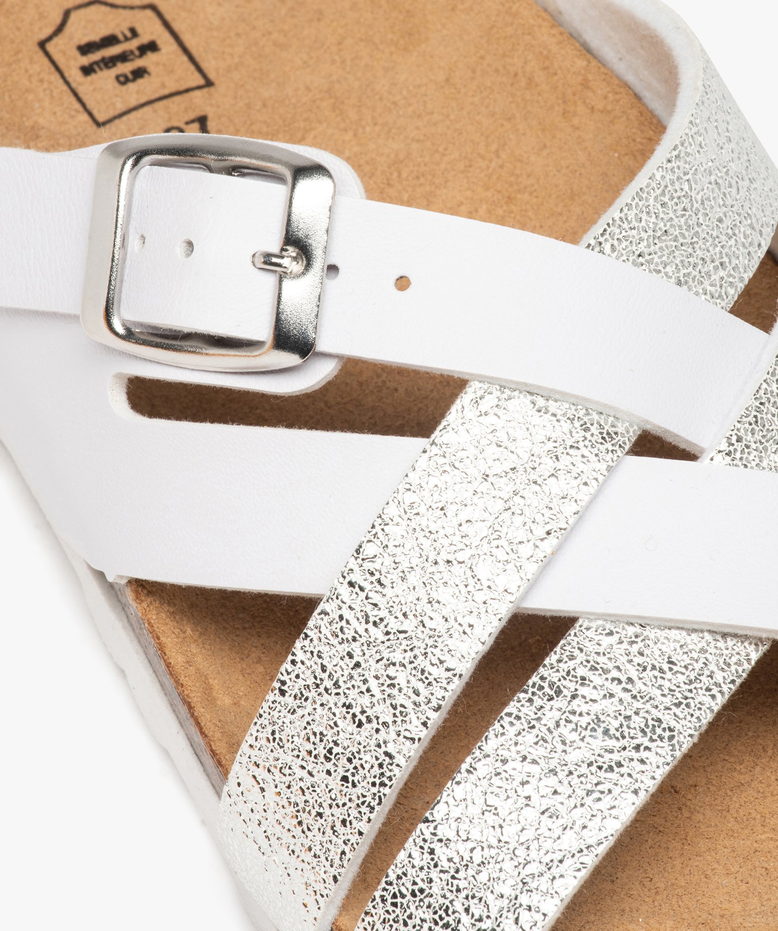 Mules femme à semelle liège et brides croisées blanc | GEMO