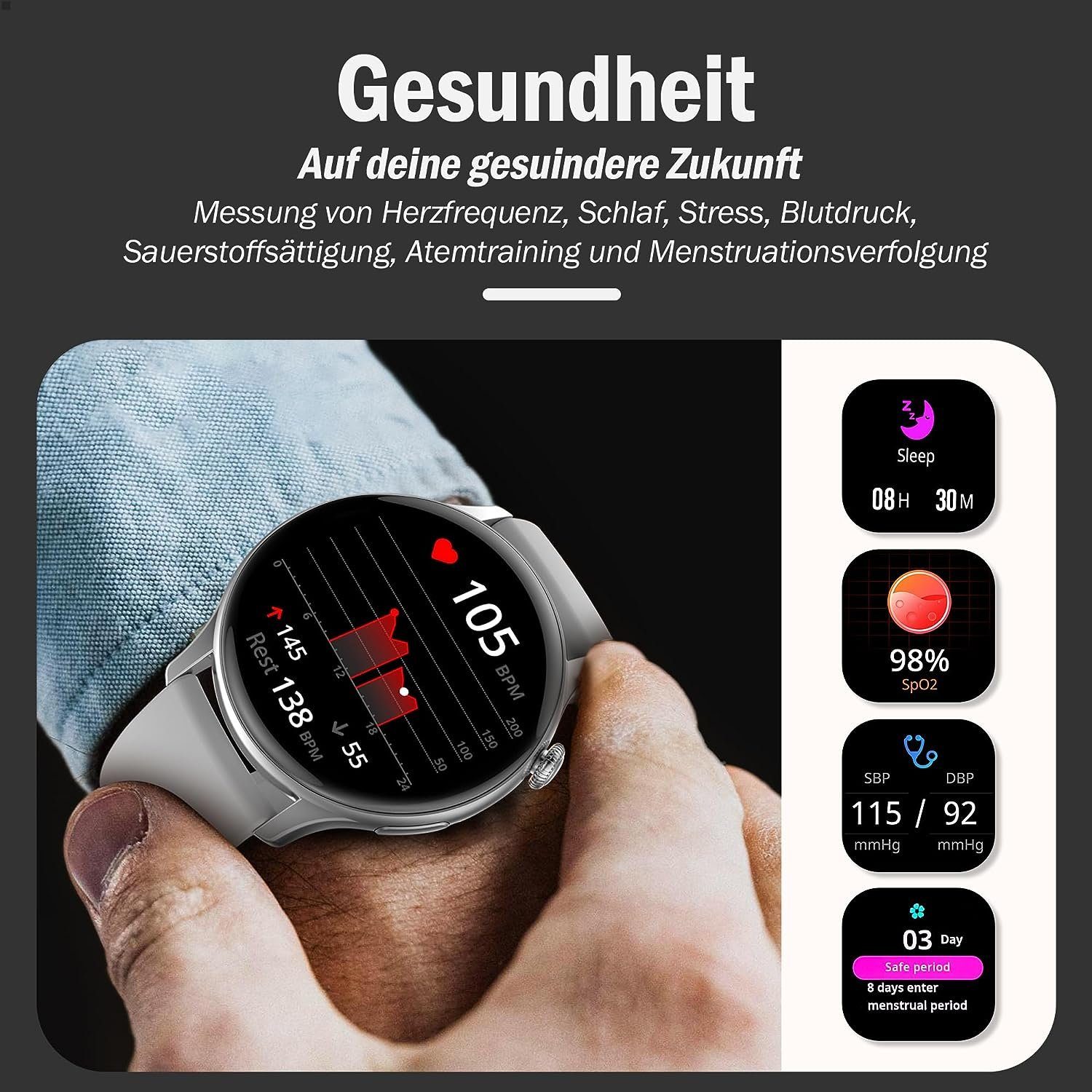 Tisoutec Smartwatch Damen Herren(1.43
