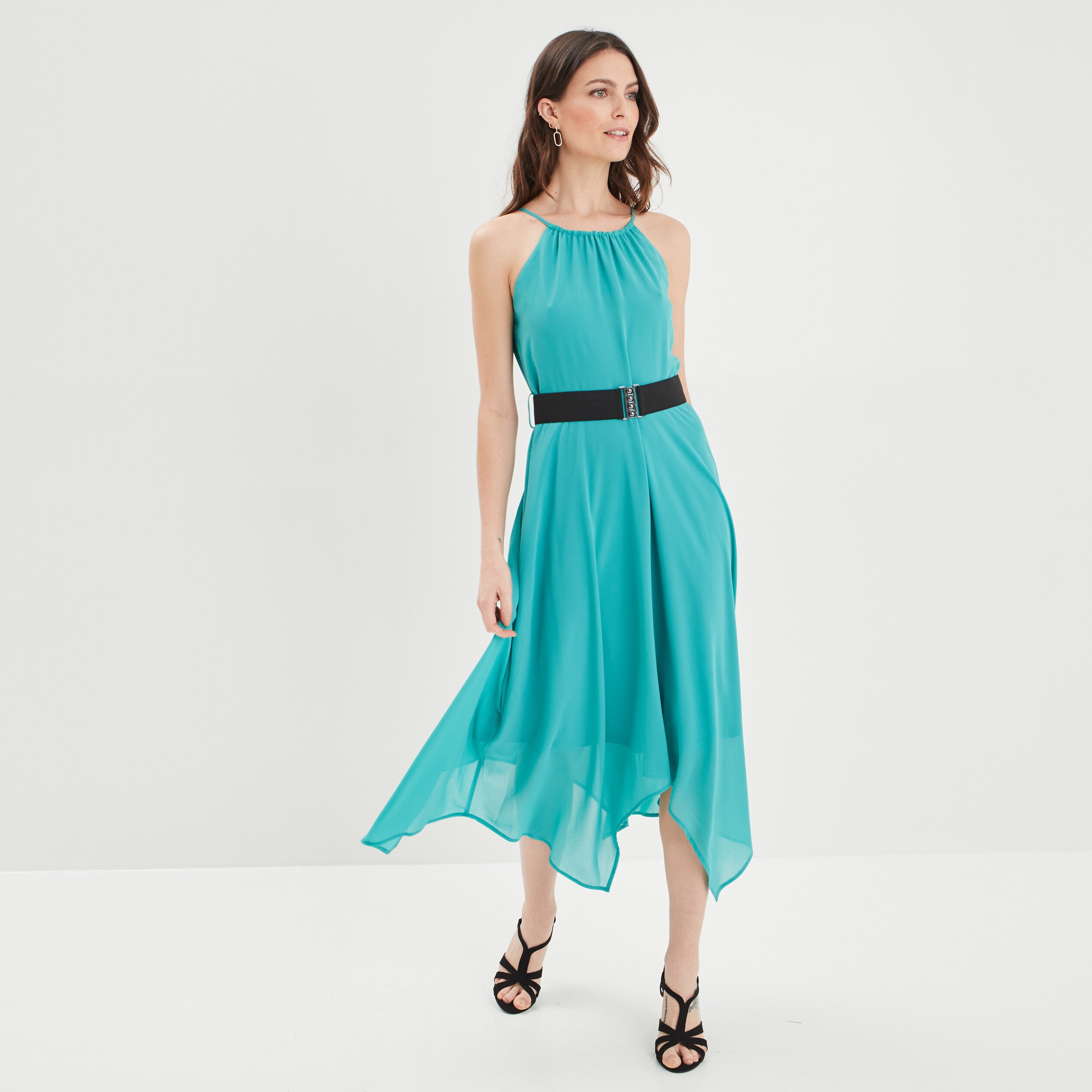 Robe longue patineuse bleu turquoise femme | La Halle