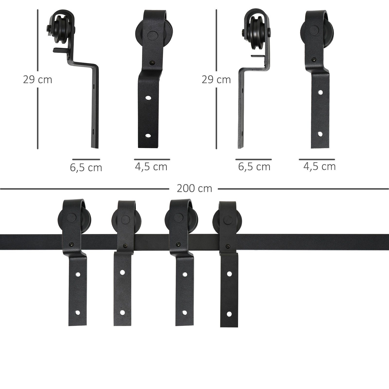 HOMCOM Türbeschlag Schiebetor (Set, 1 St., Schiebetürsystem), Laufschiene Schiebetürbeschlag Holzschiebetür 9 Zubehör Schwarz