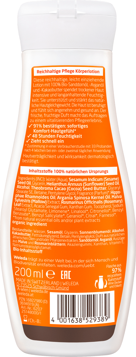 Körperlotion reichhaltige Pflege Sanddorn, 200 ml