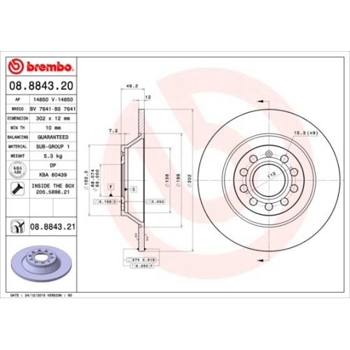 08.8843.21 BREMSSCHEIBE BREMBO HA  VP2 - ATU