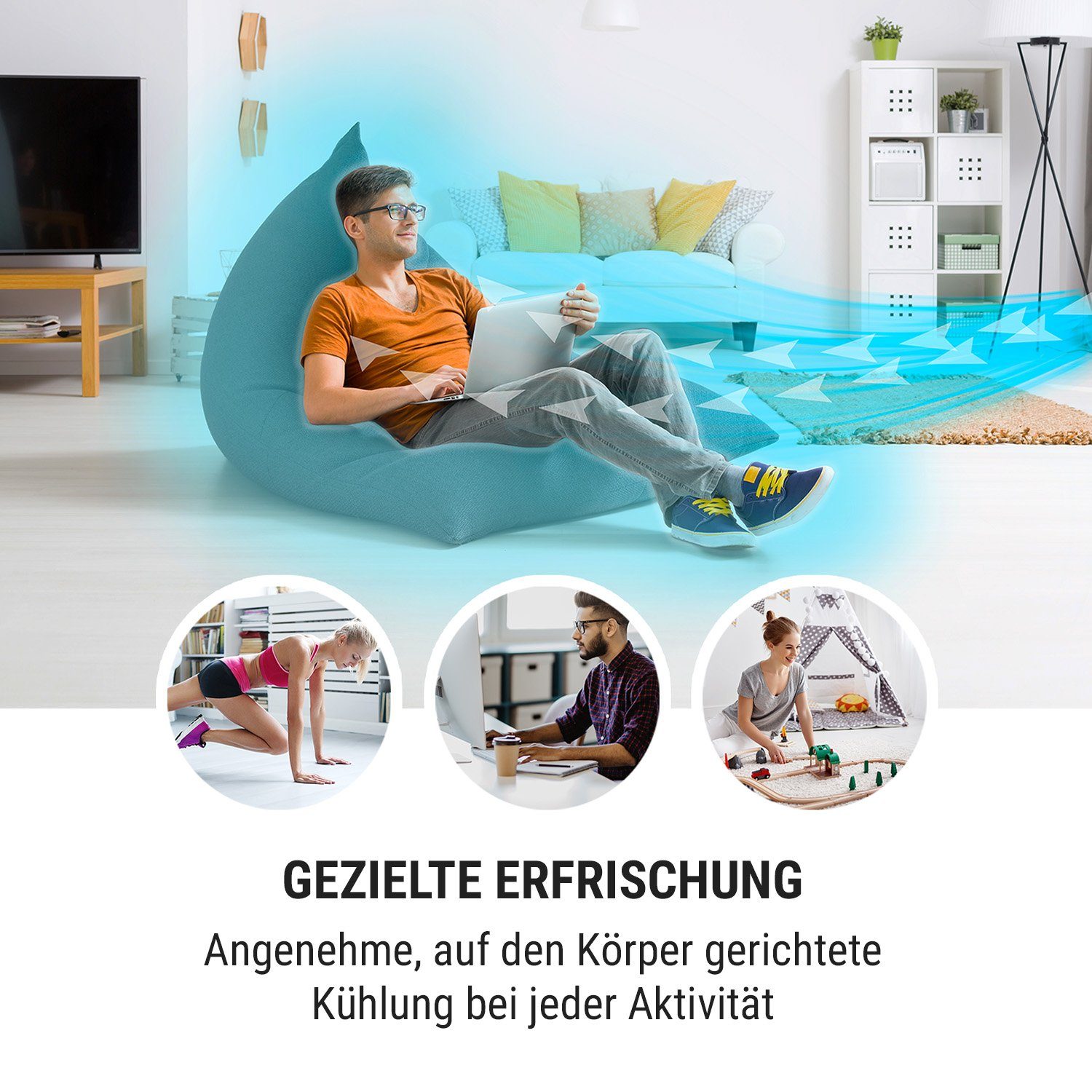 ONECONCEPT Ventilatorkombigerät Carribean Blue 3-in-1 Luftkühler, mit Wasserkühlung & Eis mobil Klimagerät ohne Abluftschlauch