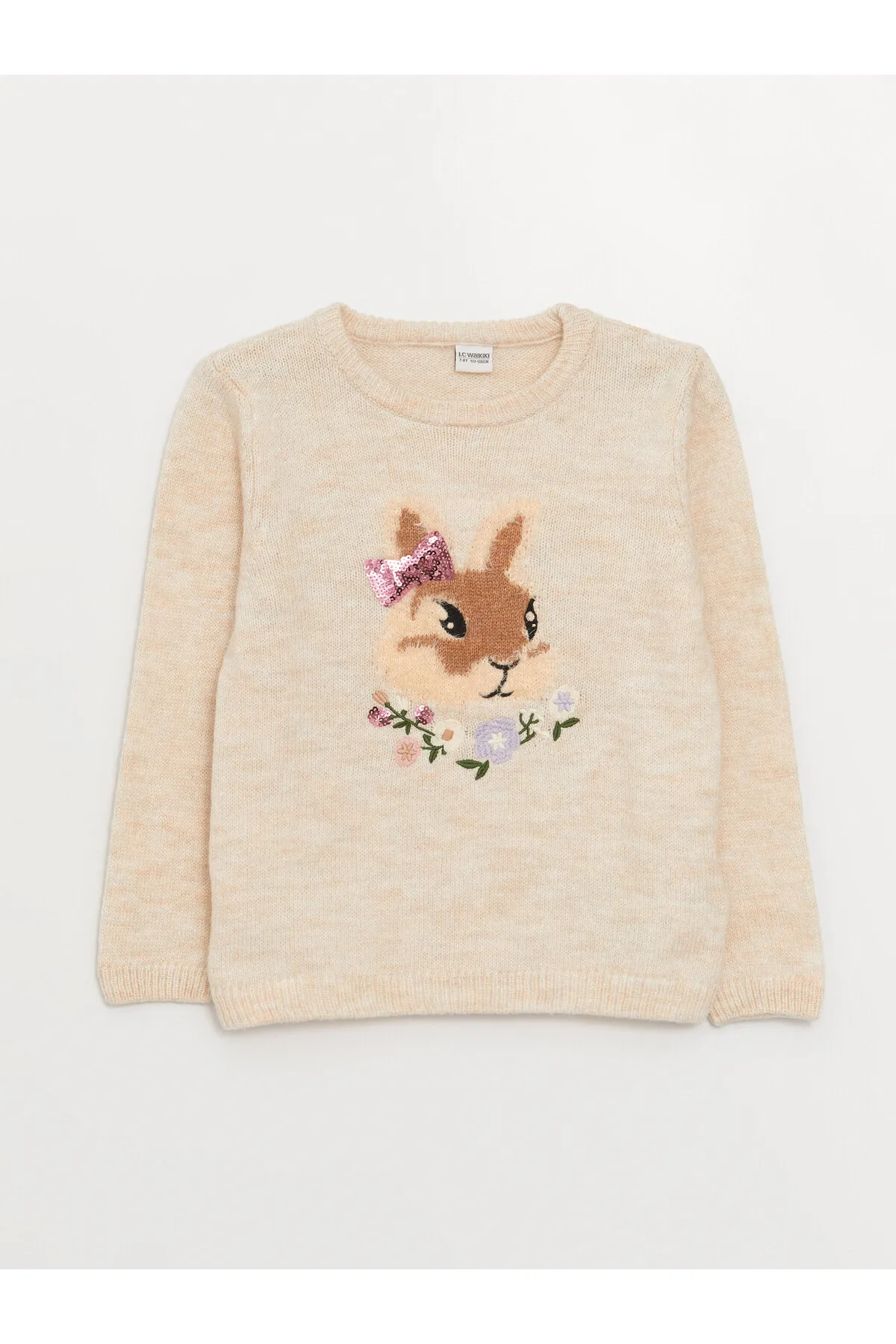 LC Waikiki  Gemusterter Langarm-Strickpullover für Mädchen mit Rundhalsausschnitt