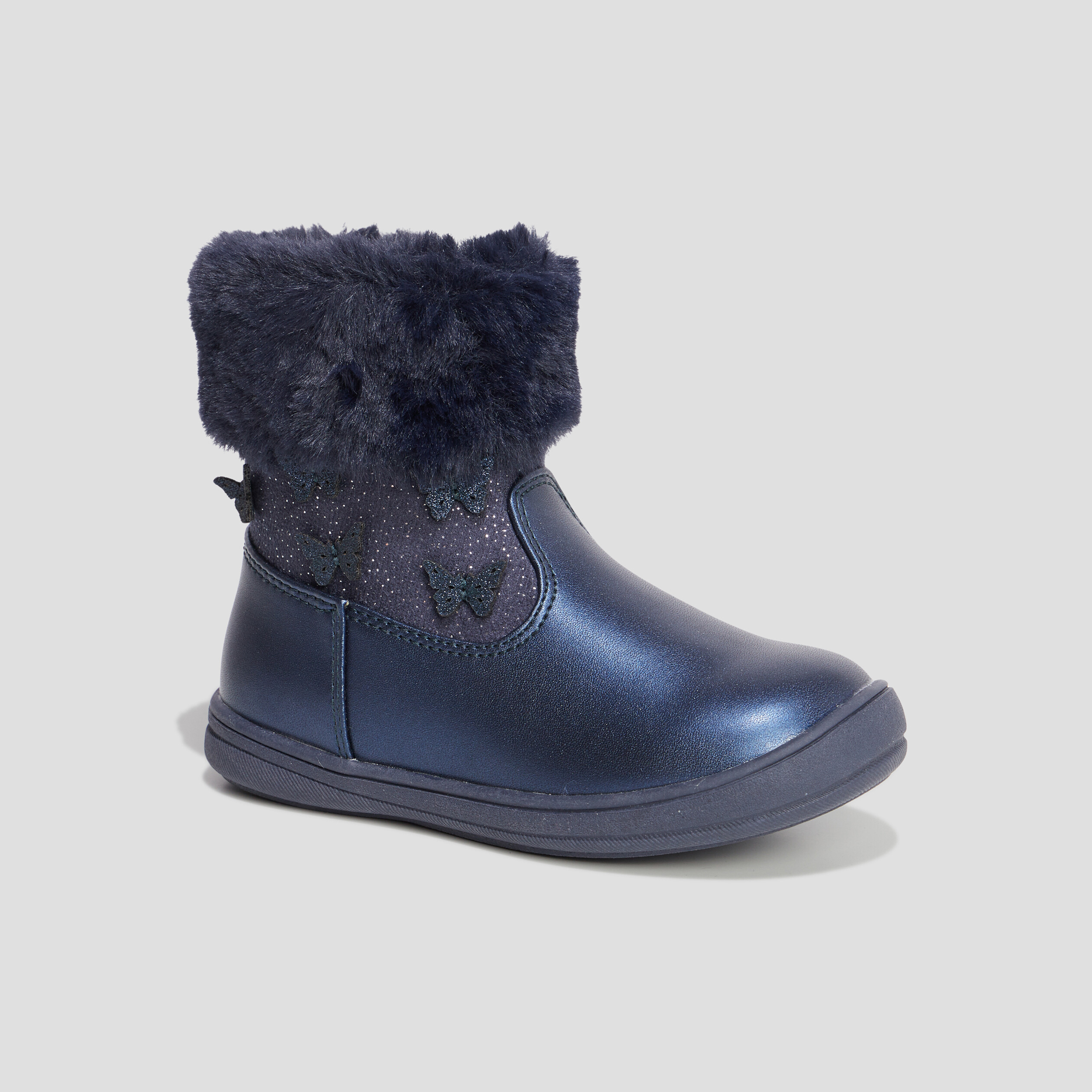 Bottines à fourrure et paillettes bleu marine fille | La Halle