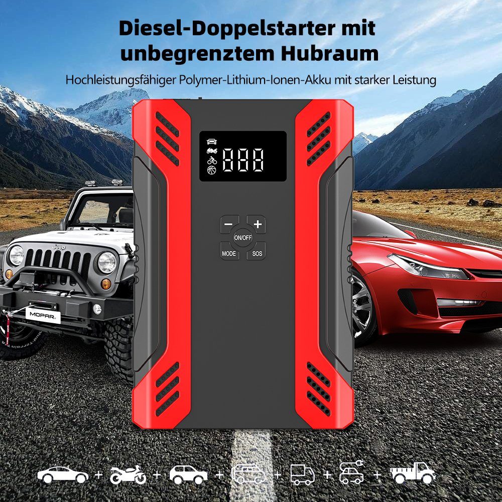 MDHAND 37000mAh Ladegerät Booster Luftpumpe Kompressor Autobatterie-Ladegerät (1-tlg., Start + Aufblasen in einer Einheit)