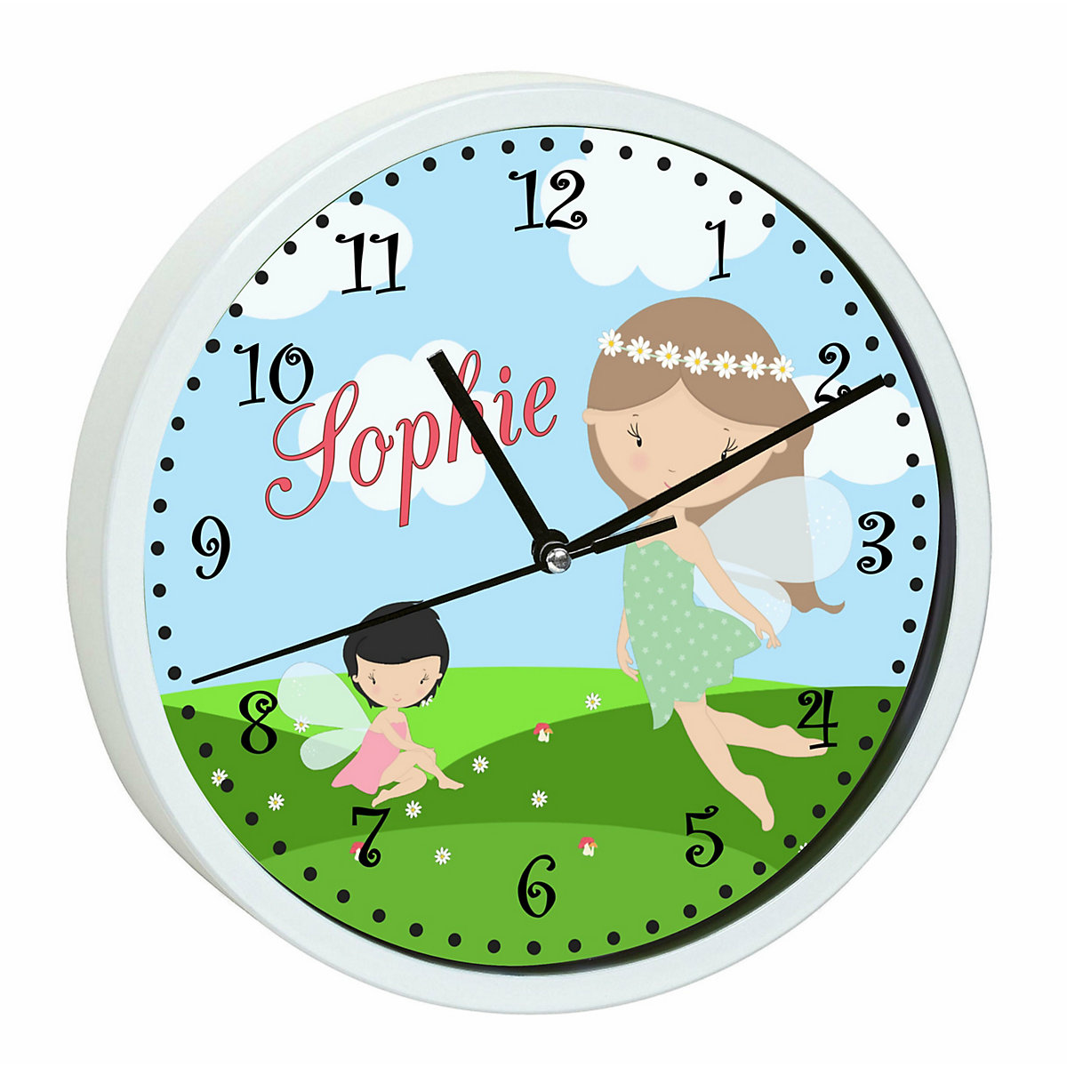 Kinder Wanduhr laufruhig personalisiert mit Name Fee