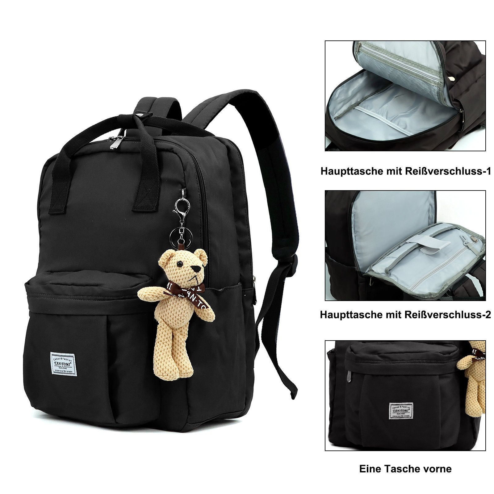 TAN.TOMI Schulrucksack Schulrucksäcke Mädchen Jungen & Kinder Damen Herren, mit laptopfach für 15 Zoll Notebook, wasserdichte Schultasche