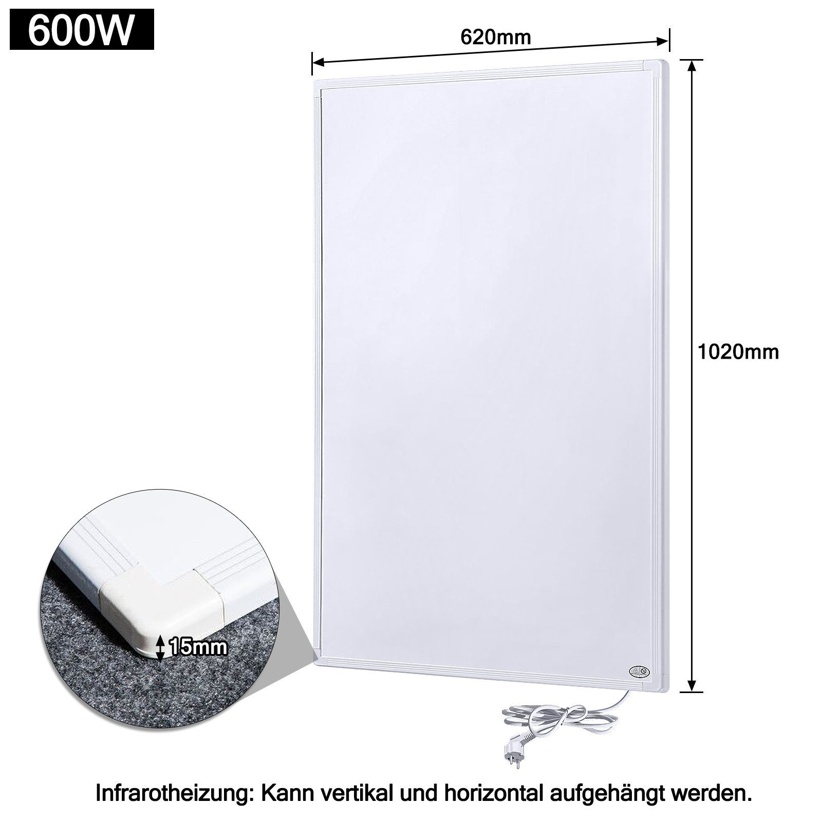 UISEBRT Infrarotheizung Elektroheizung mit Thermostat, Wand Heizung 600W