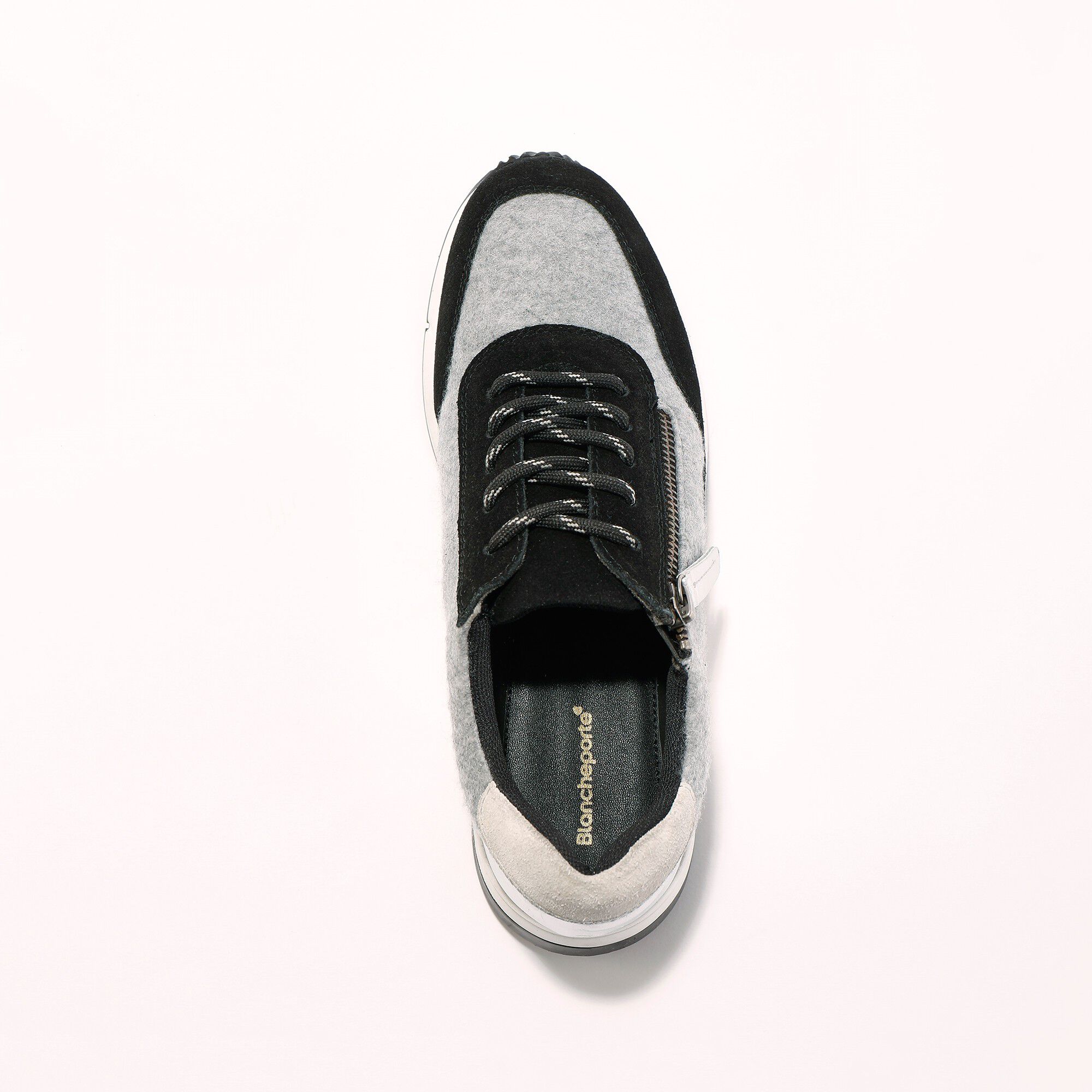 Baskets style running zippées en cuir bimatière