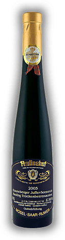 Paulinshof, Brauneberger Juffer-Sonnenuhr, Riesling, Trockenbeerenauslese, 2005, Mosel  Paulinshof, Brauneberger Juffer-Sonnenuhr, Riesling, Trockenbeerenauslese, 2005, Mosel   Jahrgang 2005 - 0,375	 Liter - Vol 6%