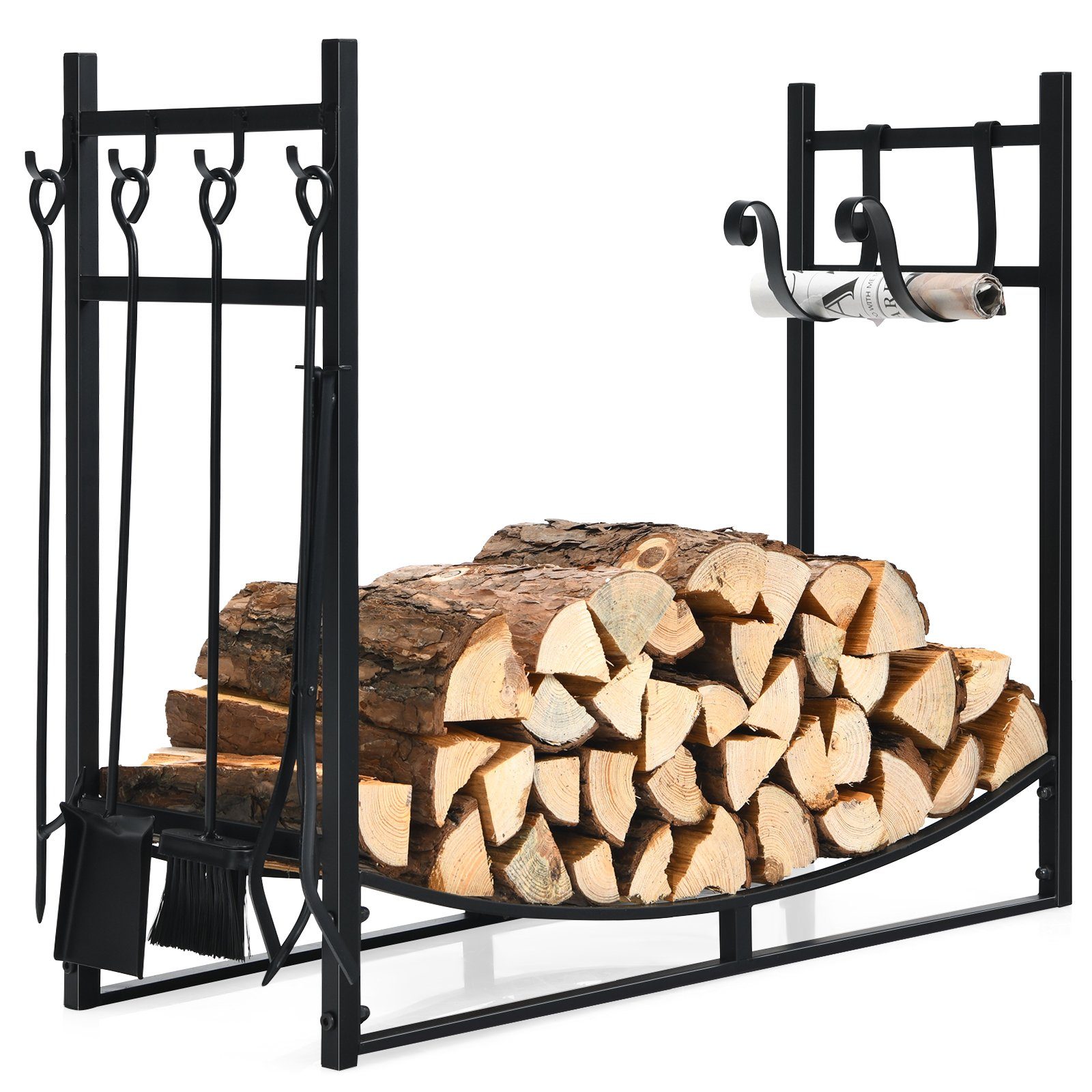 COSTWAY Kaminholzregal, BxTxH:33x90x76 cm, mit 4 tlg. Kaminbesteck Set