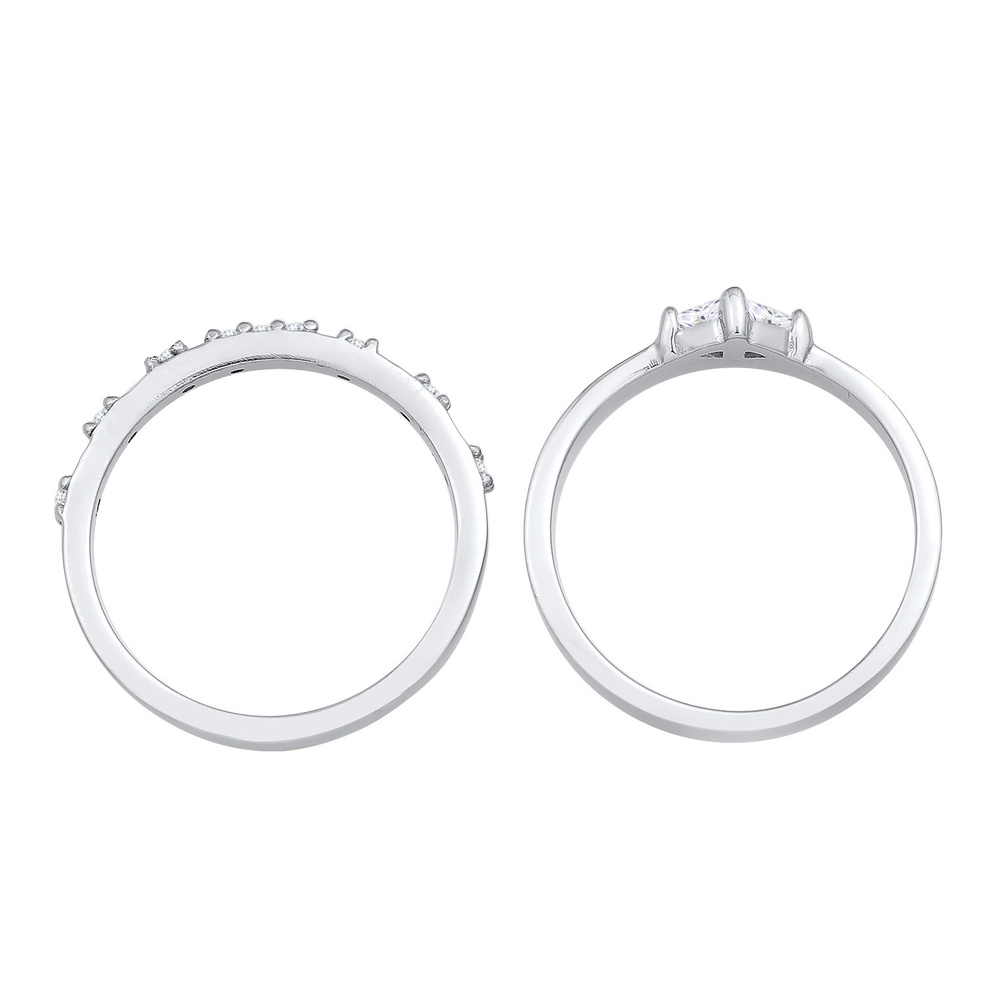 Elli Elli Bague Femmes Ensemble Solitaire Fiançailles avec Cristaux de Zirconium en Ar Bague