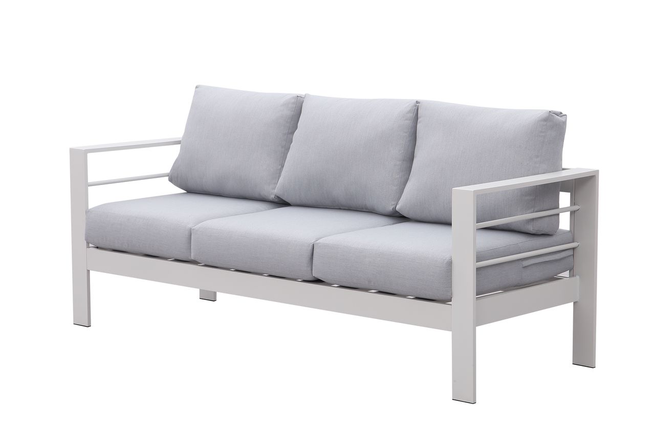 MeXo Gartenlounge-Set (Gletscherbach) Lounge Set modisches Gartenmöbelset für 6-7 Personen, Balkonset Sitzmöbel-Set Rahmen aus Aluminium Indoor Outdoor (Weiß)