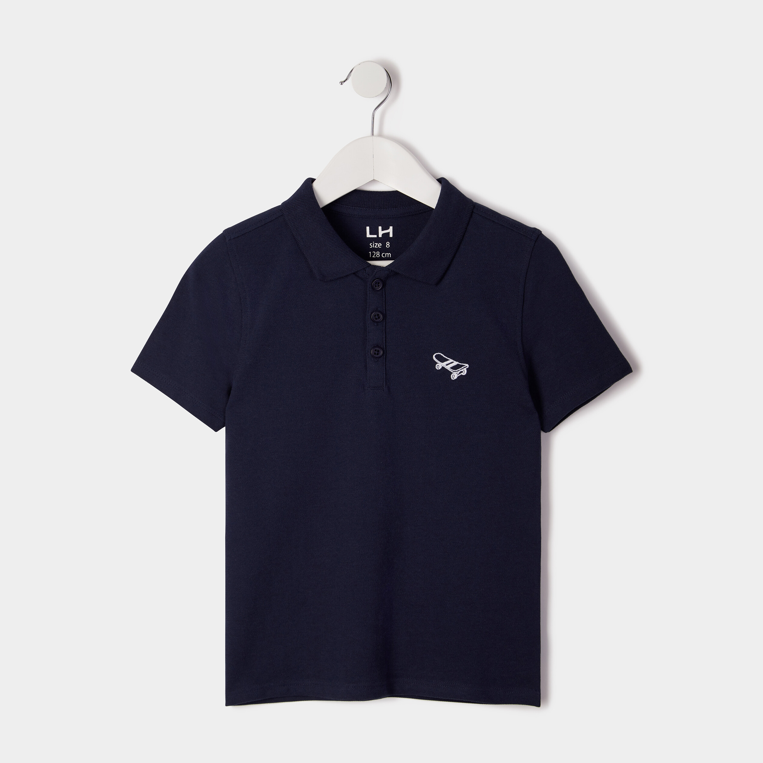 Polo manches courtes à détail brodé bleu marine garçon | La Halle