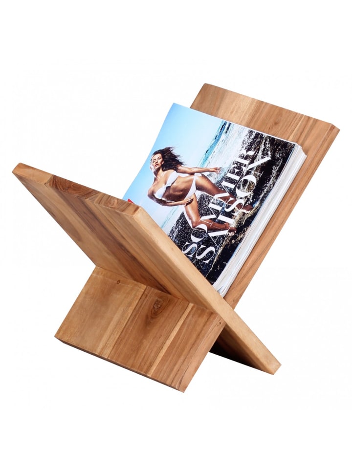 KADIMA DESIGN Zeitungsständer MUMBAI Massivholz X-Form 31 cm in Akazie günstig kaufen onesize