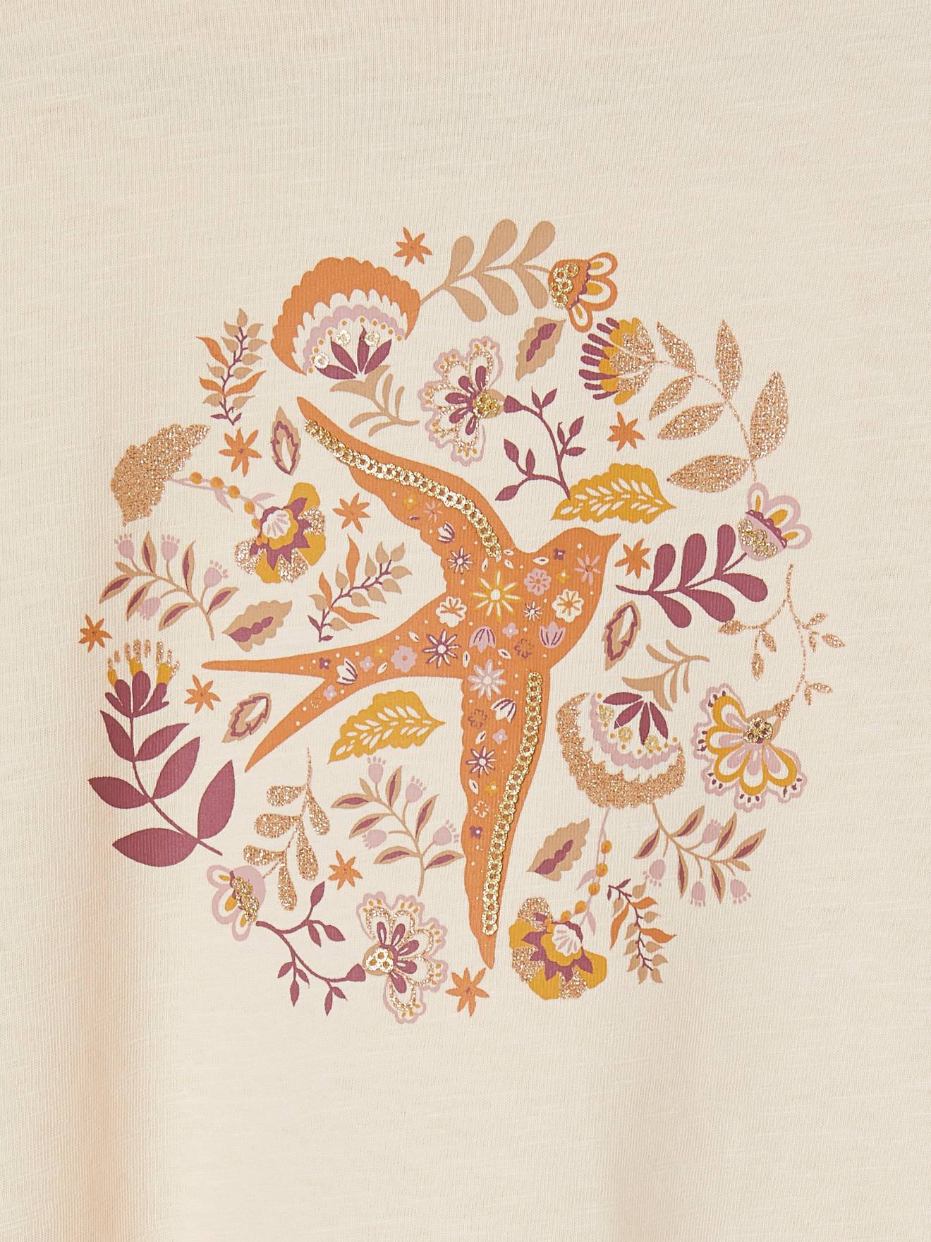 T-shirt romantique motifs brillants fille beige poudré