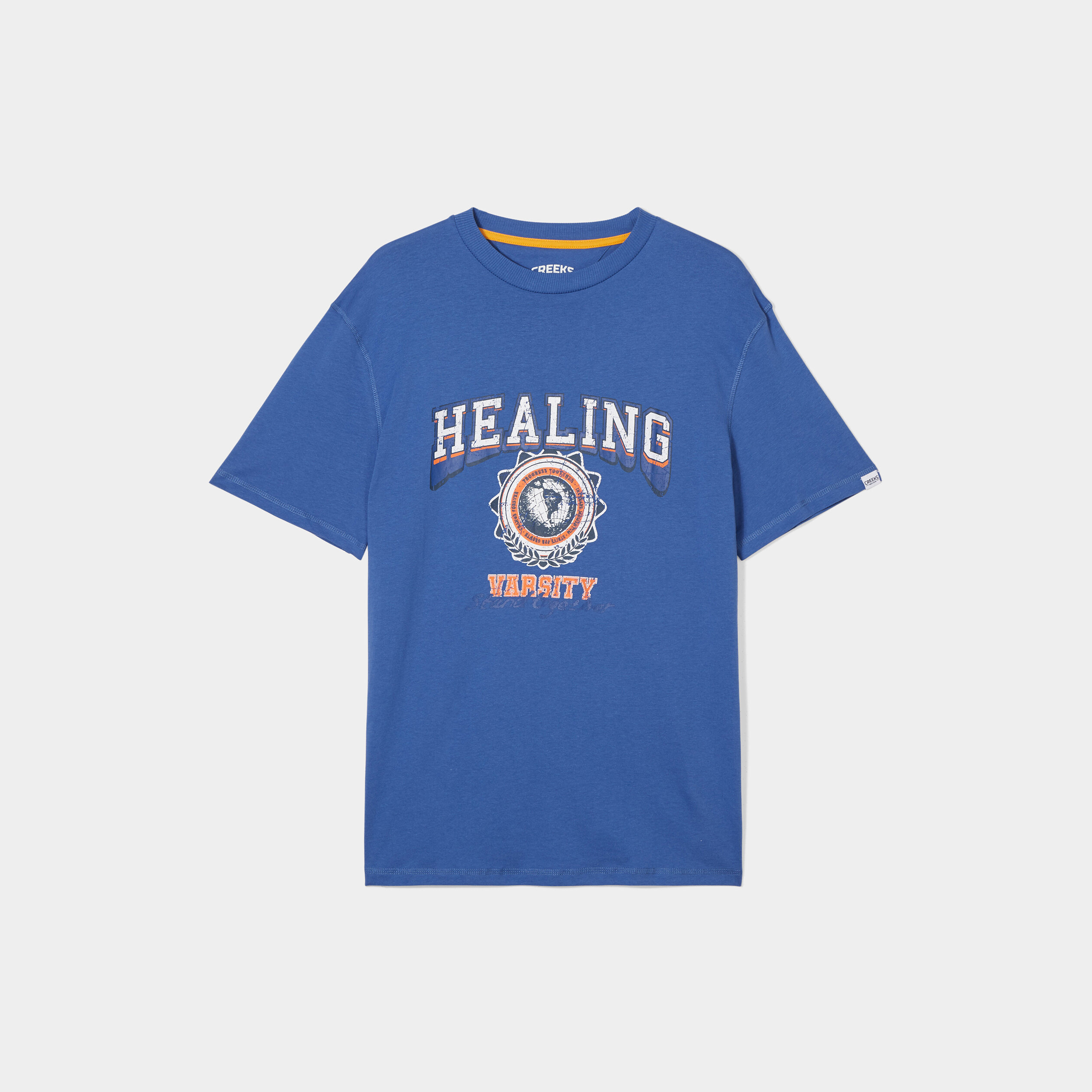 T-shirt oversize col rond coton Creeks bleu roi homme | La Halle