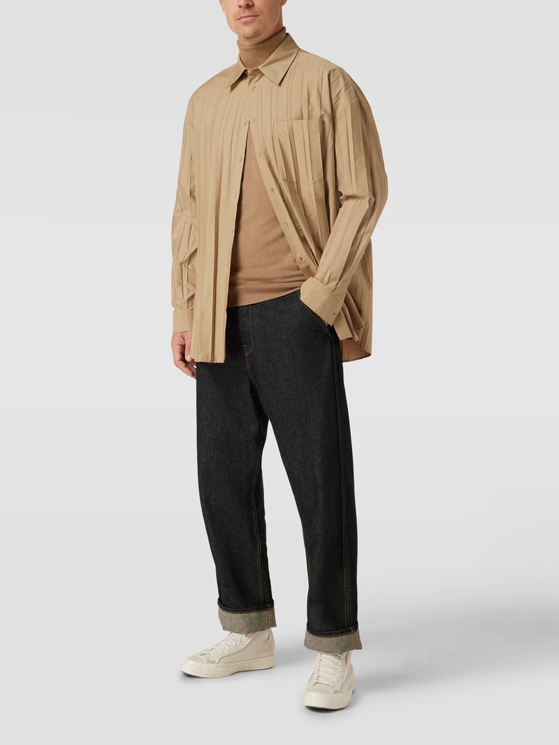 Longsleeve mit geripptem Rollkragen in sand meliert
