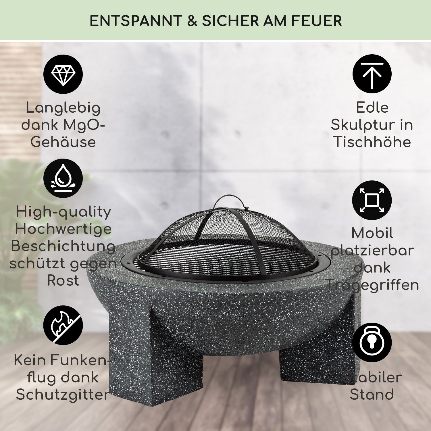 blumfeldt Feuerschale Troja Feuerschale, (Set, Set), Feuerschale Garten Grill Funkenschutz Feuerkorb Feuerstelle Outdoor