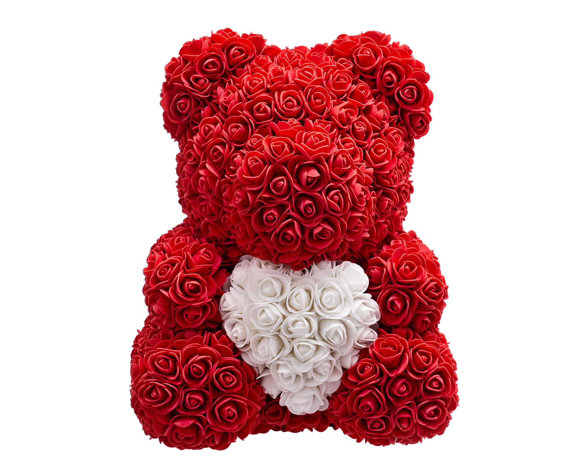 Kunstblume Rosenbär 40 cm inkl. Geschenkbox mit Herz - Geschenk für Freundin Jahrestag Geburtstag Hochzeit, NADIR, Größe: 40 cm, inklusive Geschenkbox