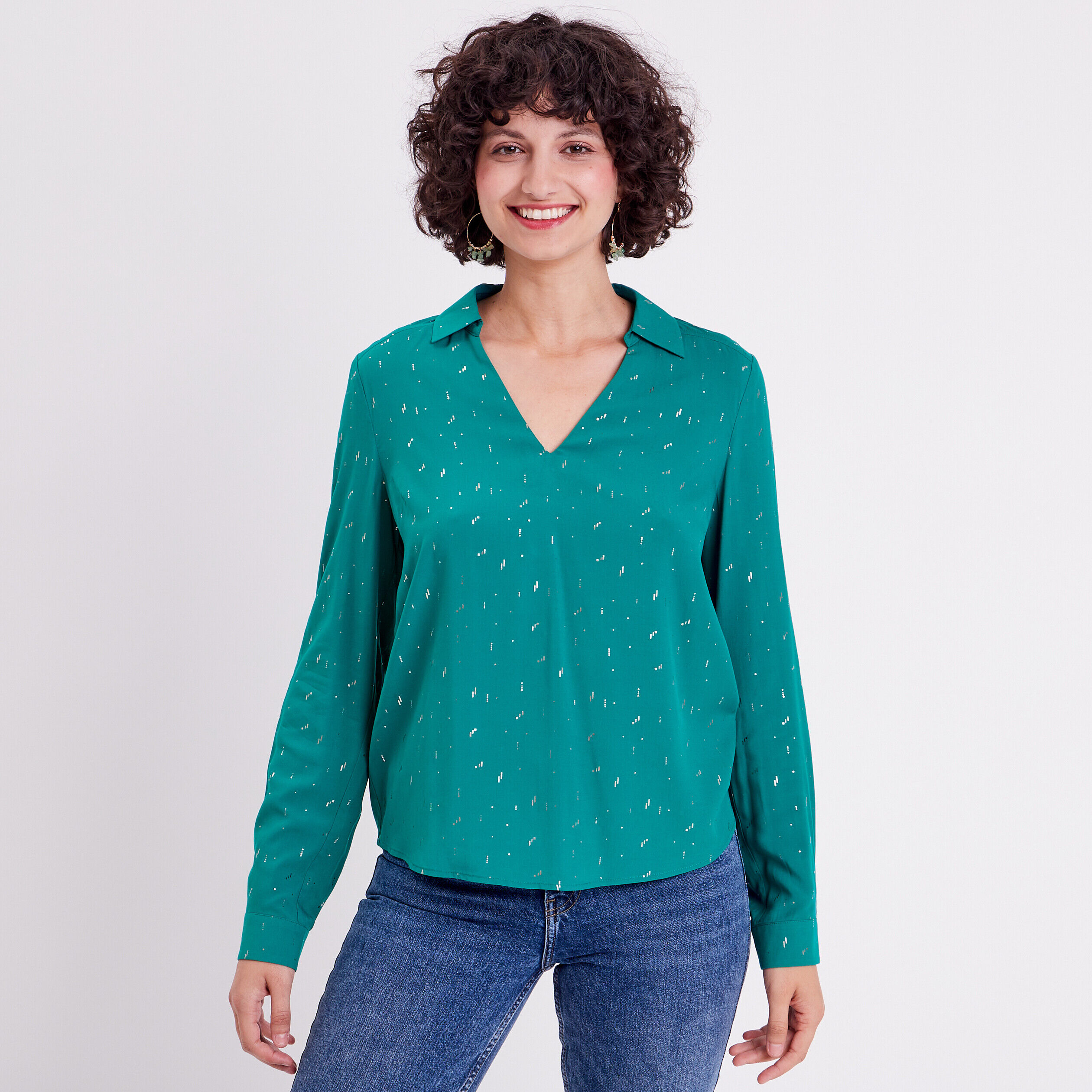 Blouse manches longues vert femme | Cache Cache