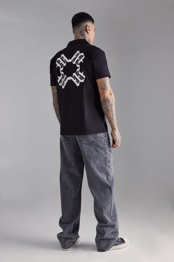 Tall Short Sleeve Drop Revere Back Embroidered Shirt