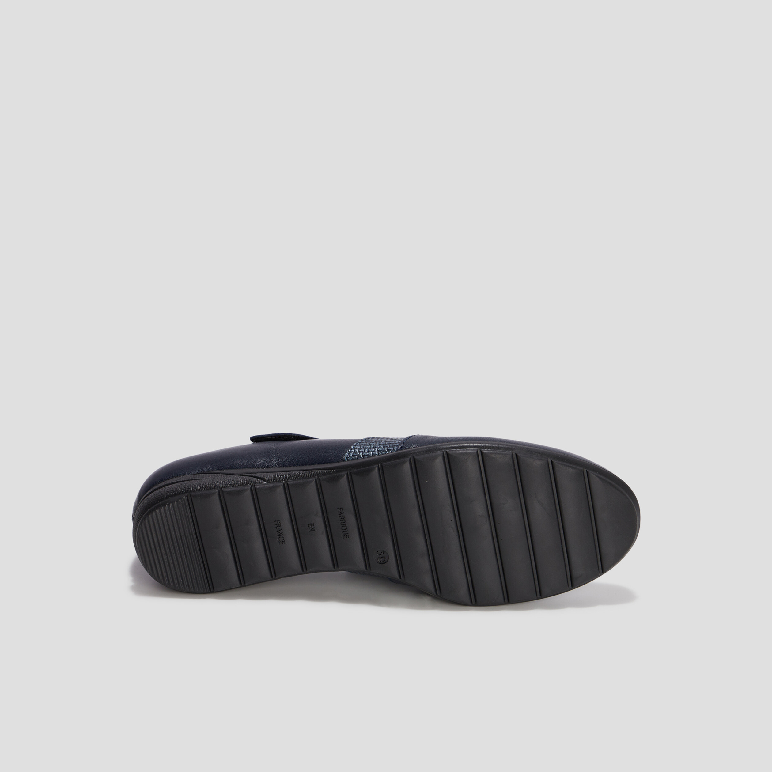 Ballerines en cuir pied large bleu marine femme | La Halle