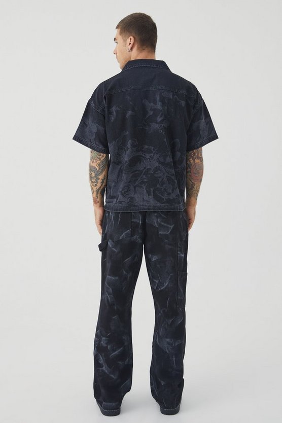 Kastiges Jeanshemd mit Renaissance Laser-Print