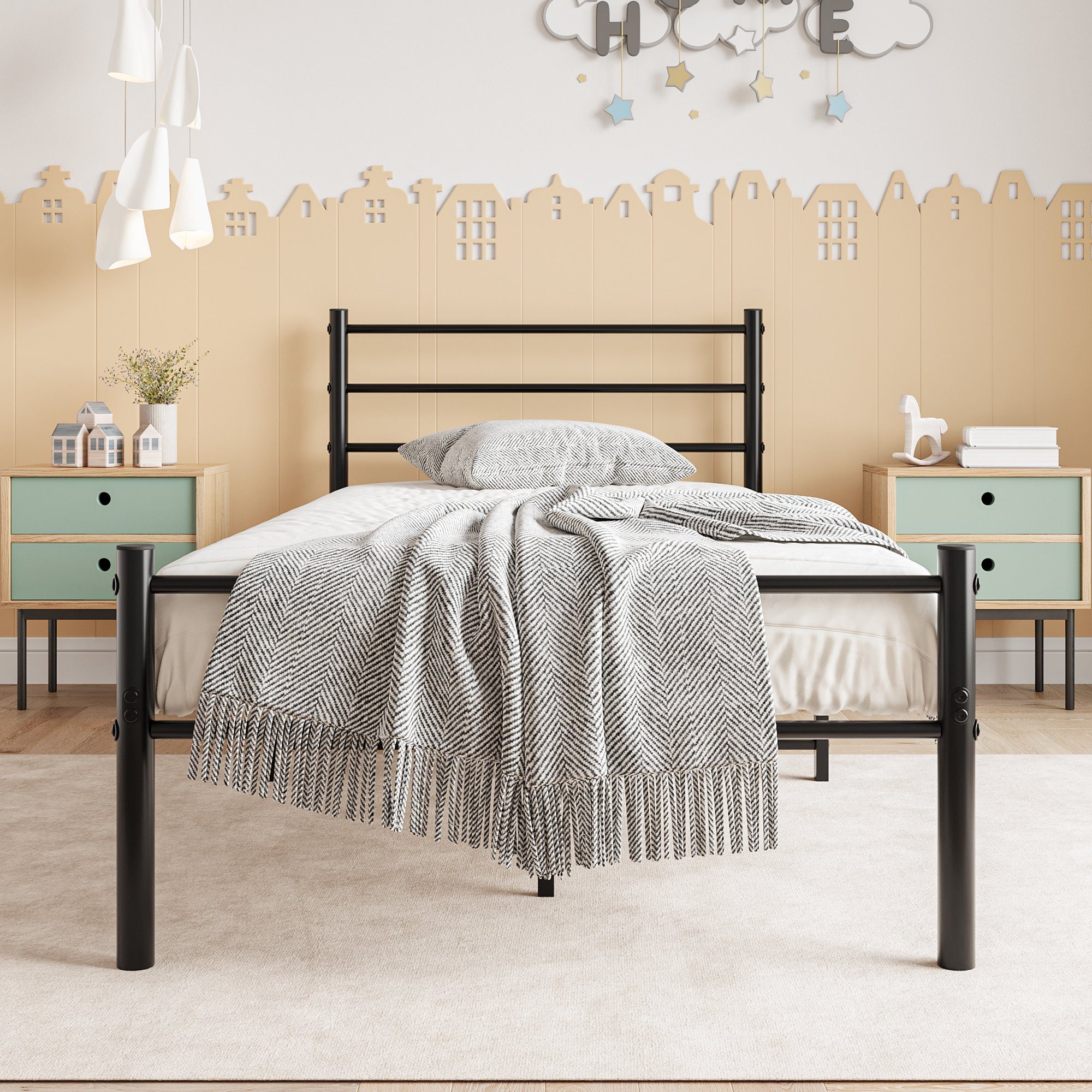 Gotagee Metallbett Einzelbett Metallbett Metall Bett Jugendbett Bettgestelle 90x190 cm