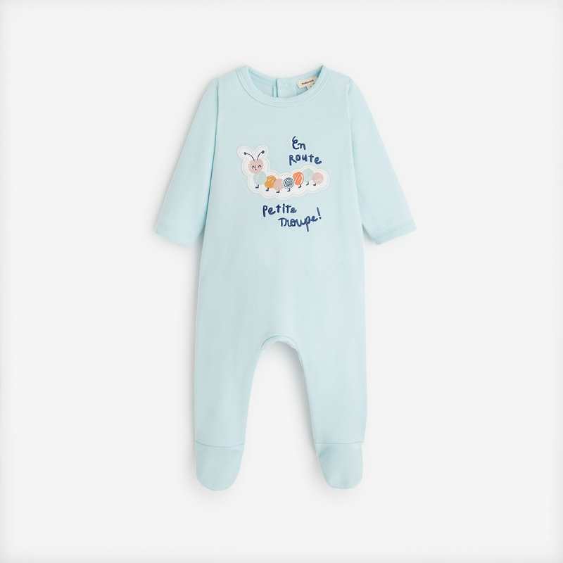 Pyjama motif chenille bébé mixte blanc bleuté naissance Catimini