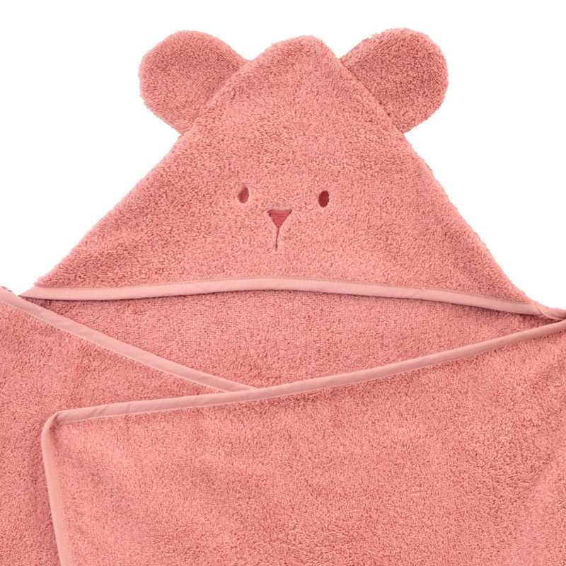 Cape de bain à  oreilles Ourson - bois de rose