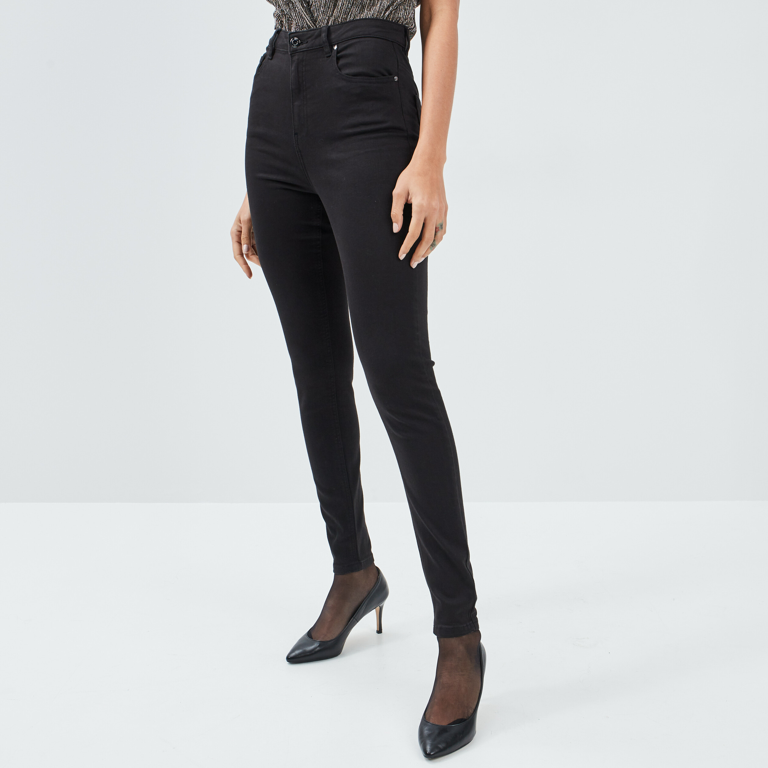 Pantalon skinny taille haute noir femme | La Halle