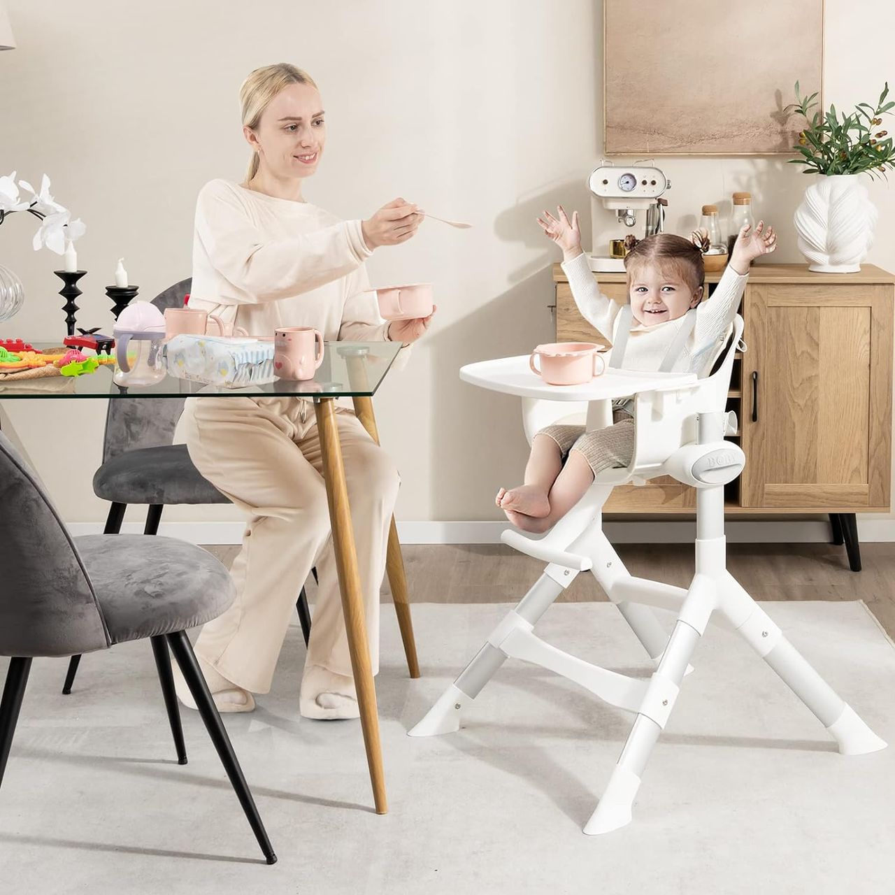 Costway 4 in 1 Babystuhl, Babyhochstuhl umwandelbar mit 5-fach verstellbarer Höhe