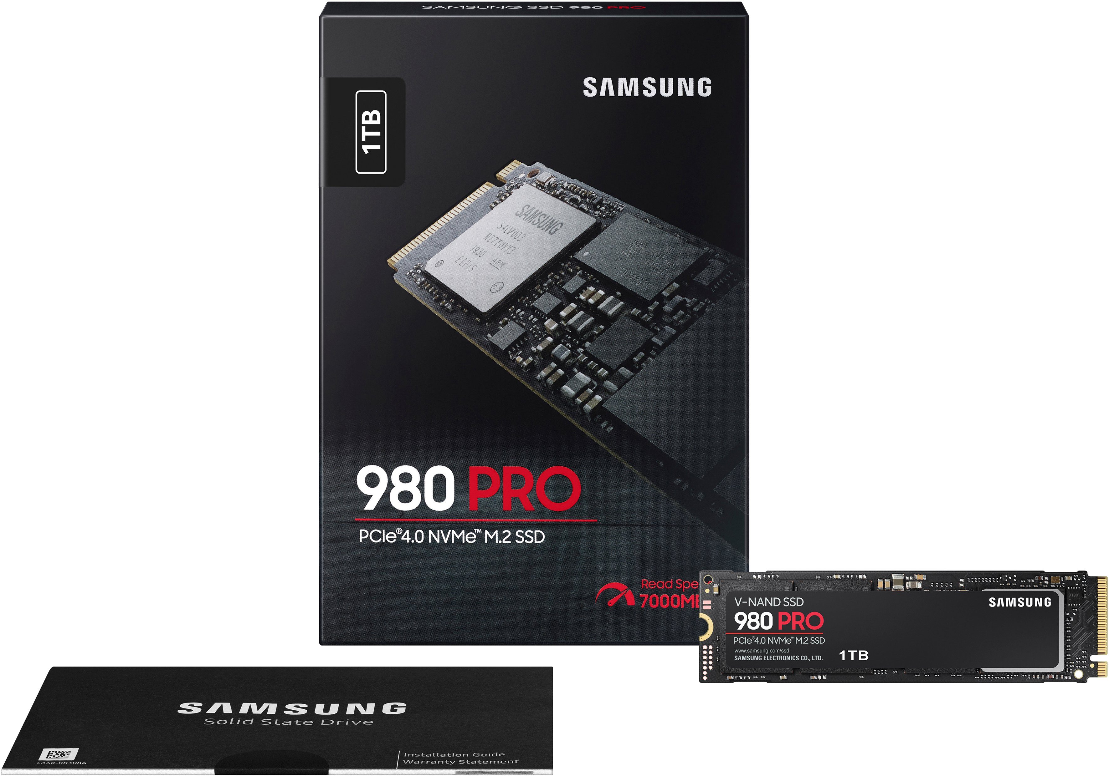 Samsung 980 PRO interne SSD (1 TB) 7000 MB/S Lesegeschwindigkeit, 5000 MB/S Schreibgeschwindigkeit, Playstation 5 kompatibel, PCIe® 4.0 NVMe™, M.2